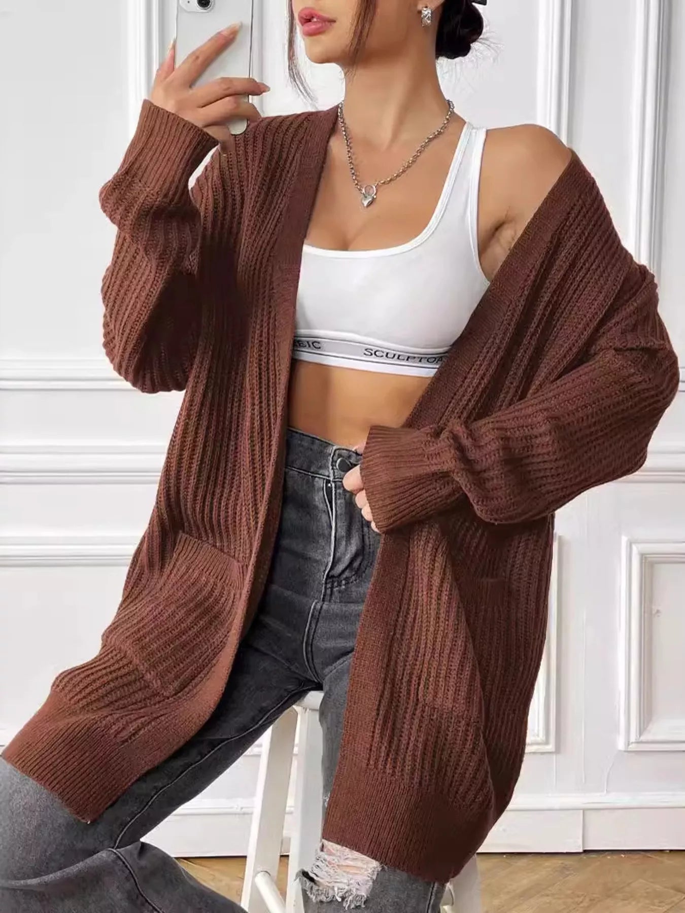 Large Cozy Open Front Sweater Cardigan