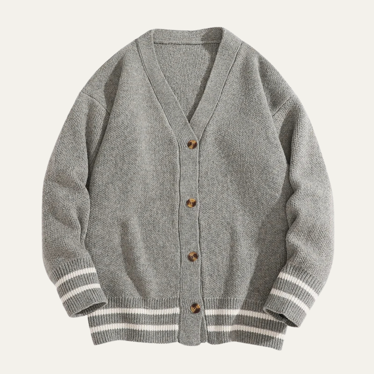 VogeLuxe | Men’s Varsity V Neck Cardigan with Striped Ribbed Trim
