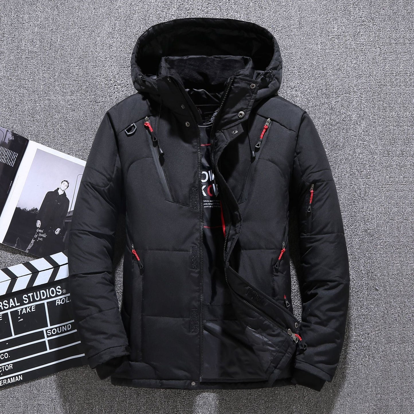 Warm Waterproof Hooded Parka Jacket Mens Down Filled Coat