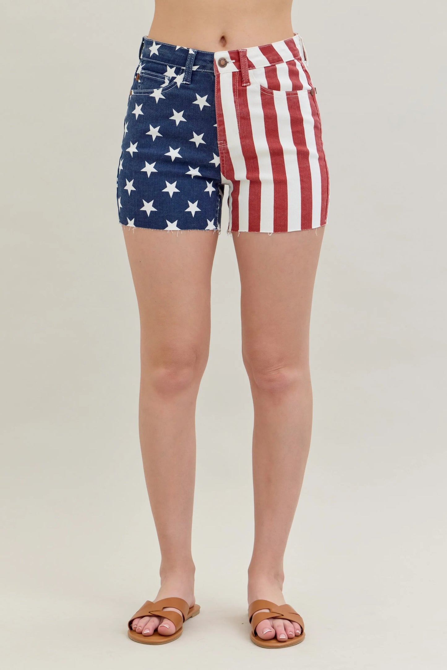 Patriotic High Waisted Distressed Denim Shorts for Women