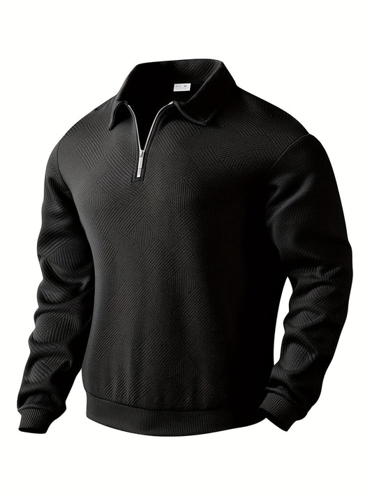 Warm Quarter Zip Sweater with Collar and Winter Pattern - BritishElegance