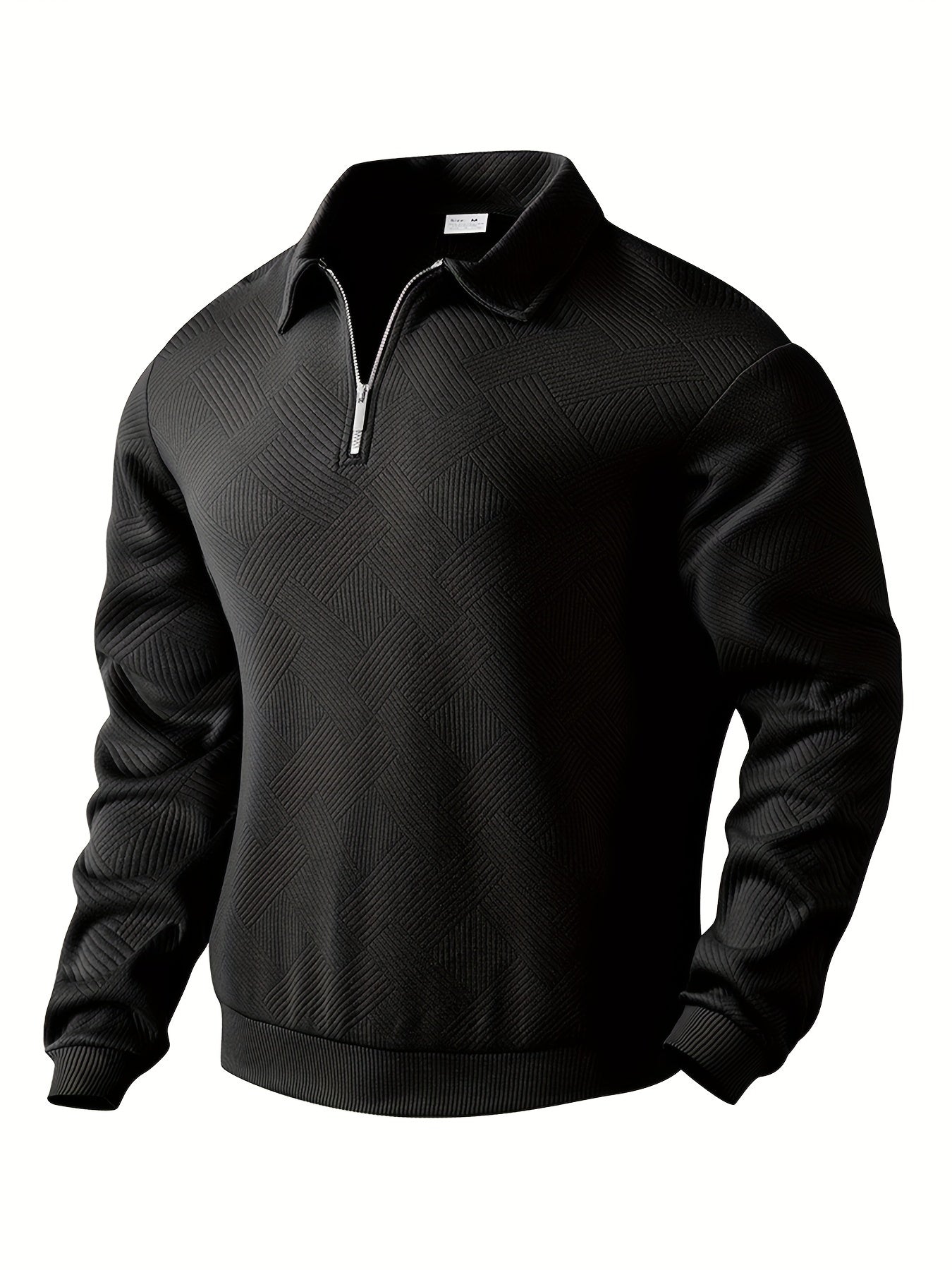 Warm Men's Quarter Zip Sweater with Geometric Design - VogeLuxe