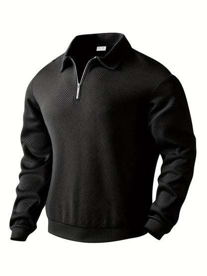 Warm Men's Quarter Zip Sweater with Geometric Design - VogeLuxe