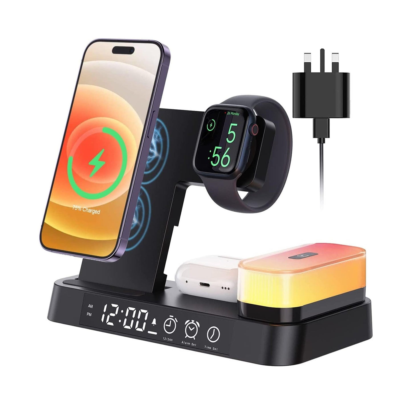 Wireless Charging Station Clock LED Lamp Dock - VogeLuxe