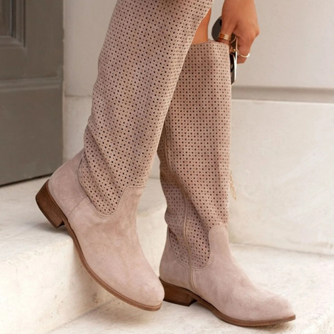 Low Heel Suede Mid Calf Boots