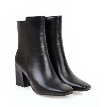 Donna Side Zip Ankle Boots | Women Square Toe Block Heel Boots