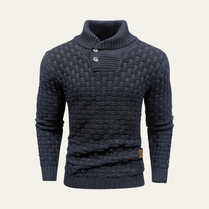 VogeLuxe | Men’s Textured Basketweave Shawl Collar Knit Sweater