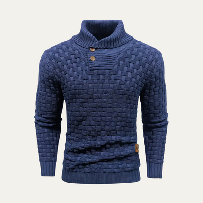 VogeLuxe | Men’s Textured Basketweave Shawl Collar Knit Sweater
