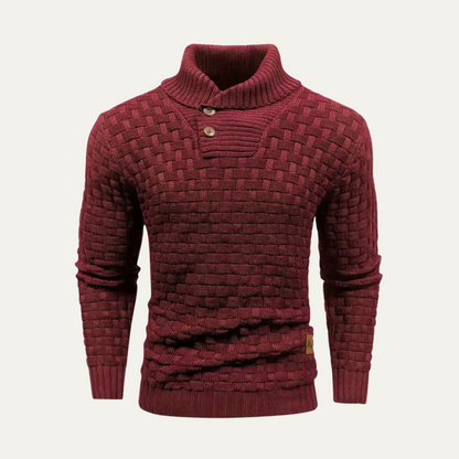 VogeLuxe | Men’s Textured Basketweave Shawl Collar Knit Sweater