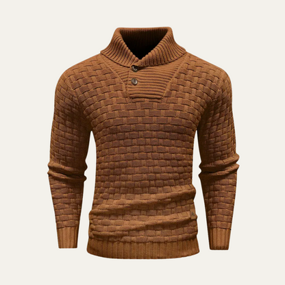 VogeLuxe | Men’s Textured Basketweave Shawl Collar Knit Sweater