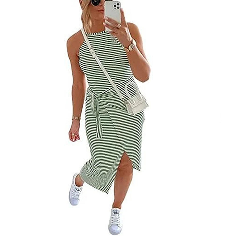 Casual Warm Weather Striped Midi Dress