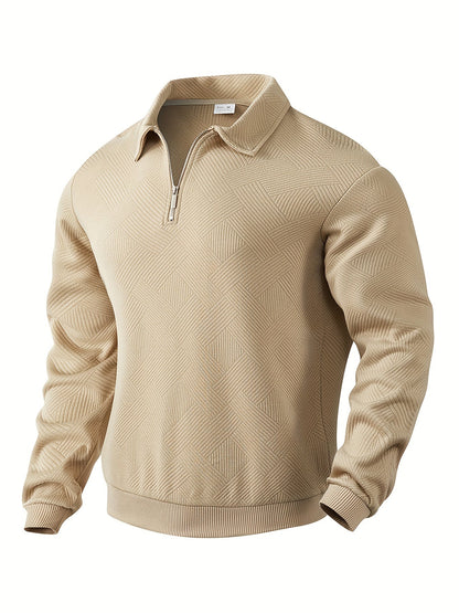 Warm Men's Quarter Zip Sweater with Geometric Design