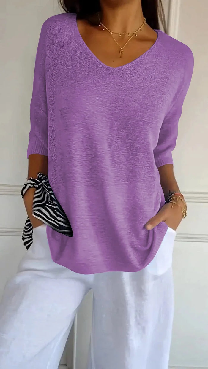 Relaxed Fit Women's V Neck Sweater Top