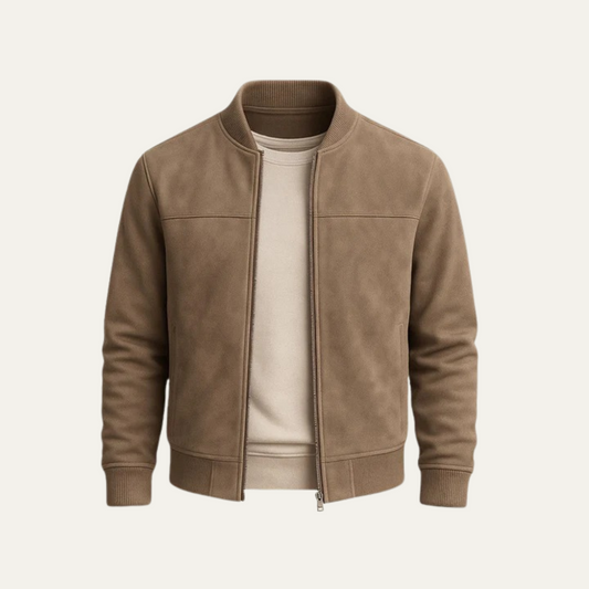 VogeLuxe | Men’s Suede Texture Classic Zip Bomber Jacket