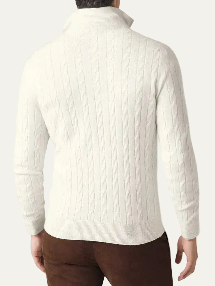 VogeLuxe | Men’s Cable Knit Quarter Zip Slim Fit Sweater