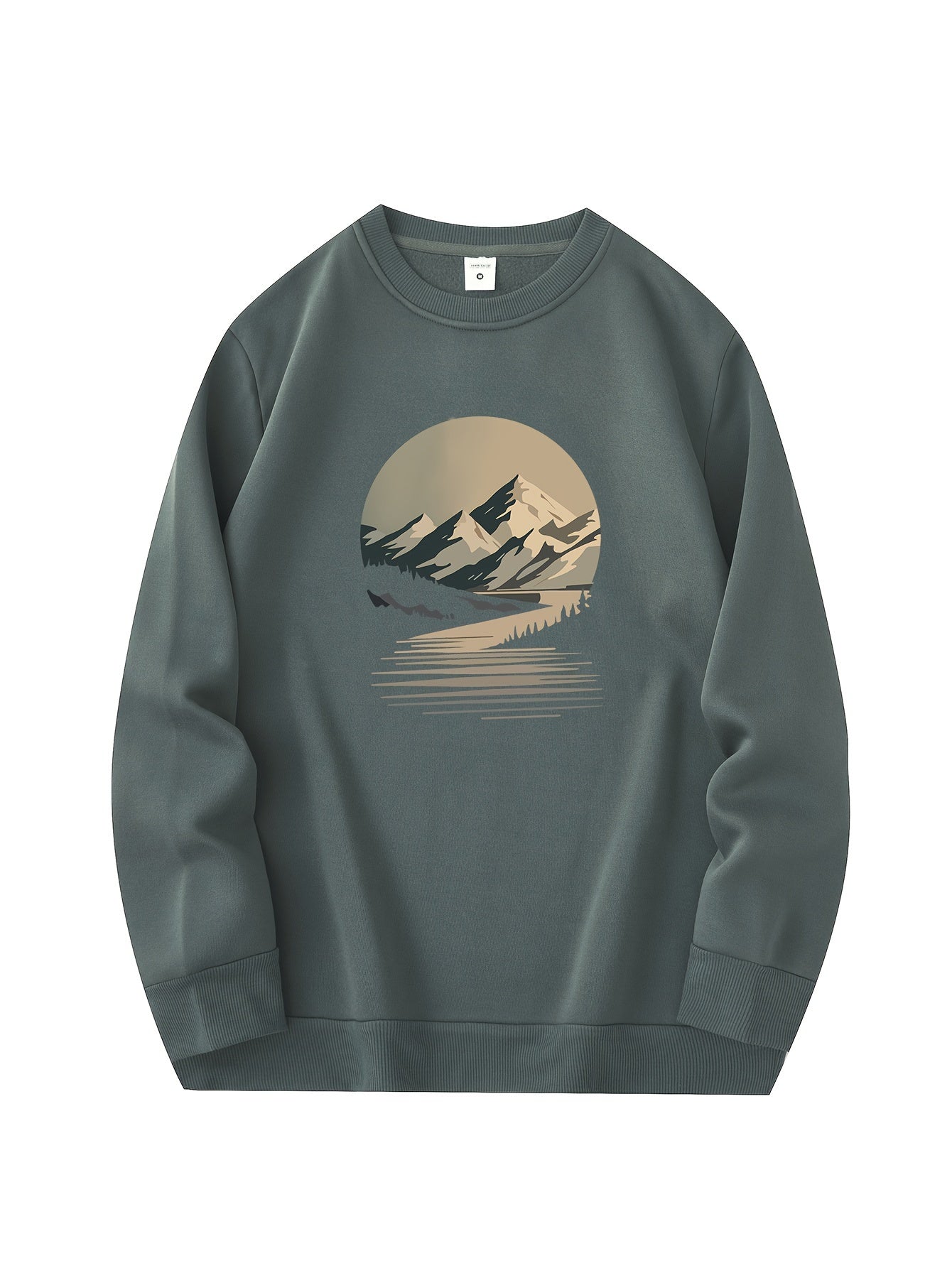 Relaxed Fit Mens Sweatshirt with Winter Mountain Design