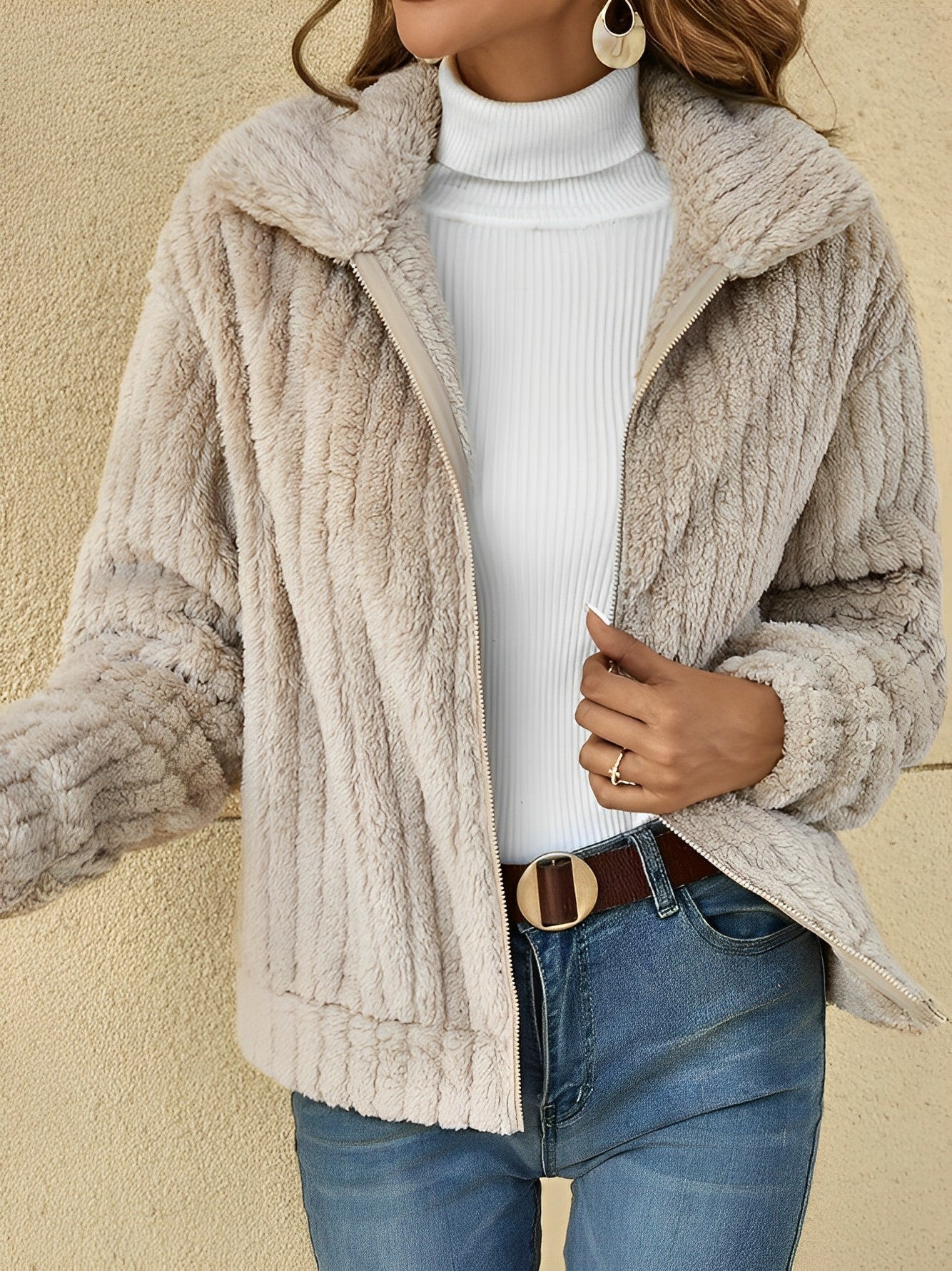 Casual Ladies Zip Front Oversized Jacket - VogeLuxe
