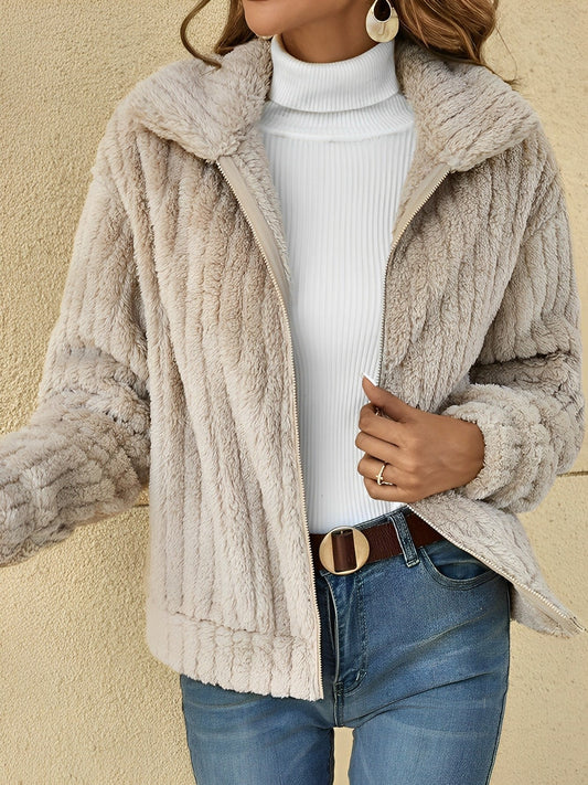 Casual Ladies Zip Front Oversized Jacket - VogeLuxe