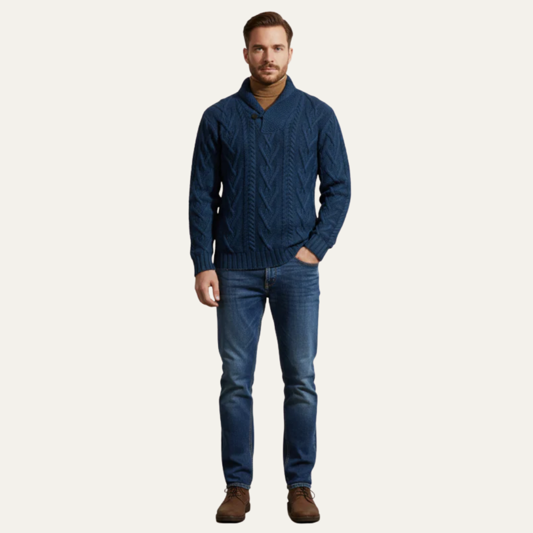 VogeLuxe | Men’s Shawl Collar Double Breasted Cable Knit Sweater
