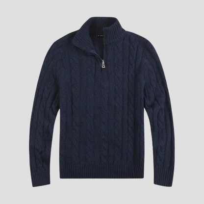 VogeLuxe | Men’s Timeless Quarter Zip Cable Knit Sweater