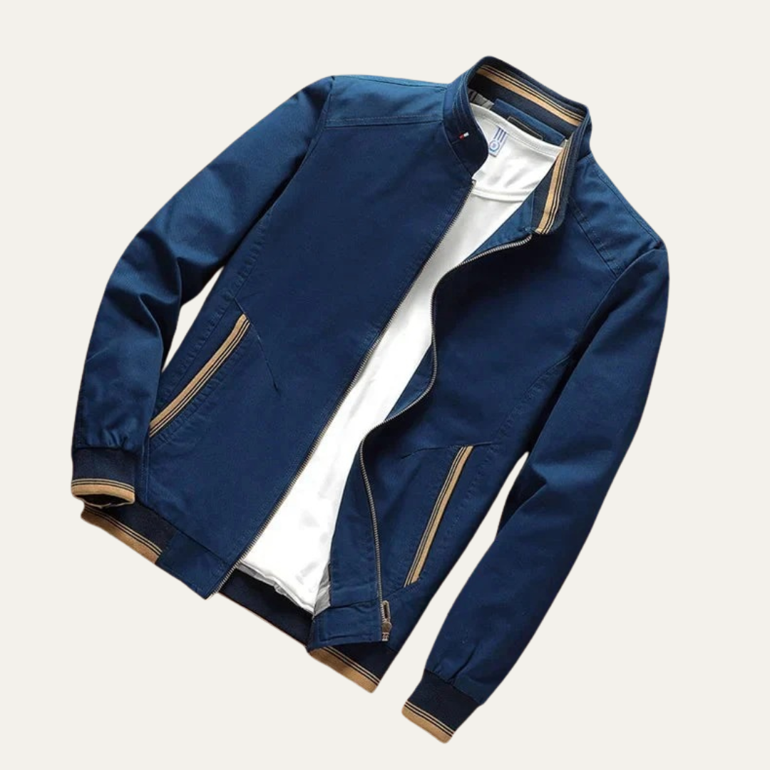 VogeLuxe | Men’s Stylish Striped Collar Bomber Jacket