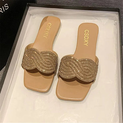 Sparkly Womens Glitter Flat Sandals Big Sizes