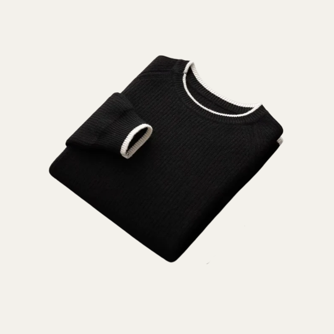 VogeLuxe | Men’s Ribbed Crewneck Sweater with Contrast Trim