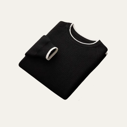 VogeLuxe | Men’s Ribbed Crewneck Sweater with Contrast Trim