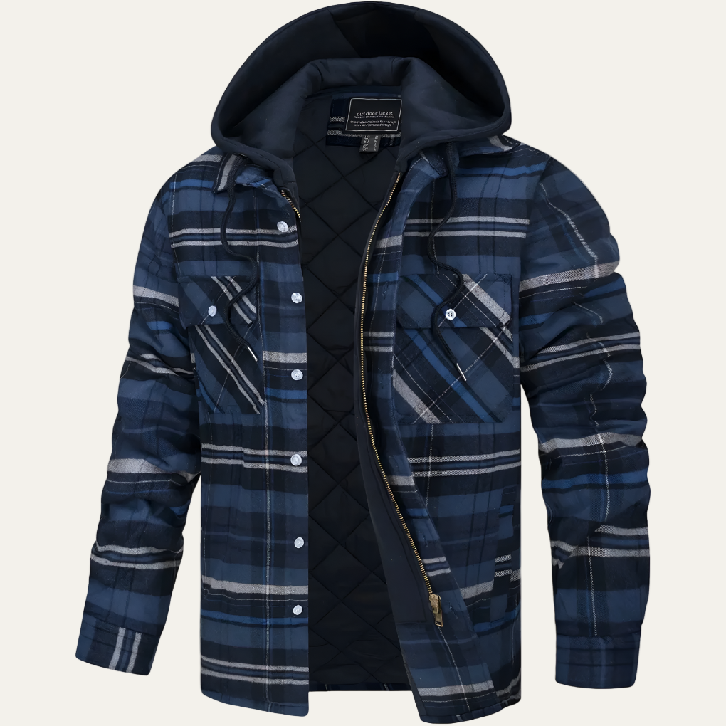 VogeLuxe | Men’s Versatile Plaid Flannel Jacket with Removable Hood