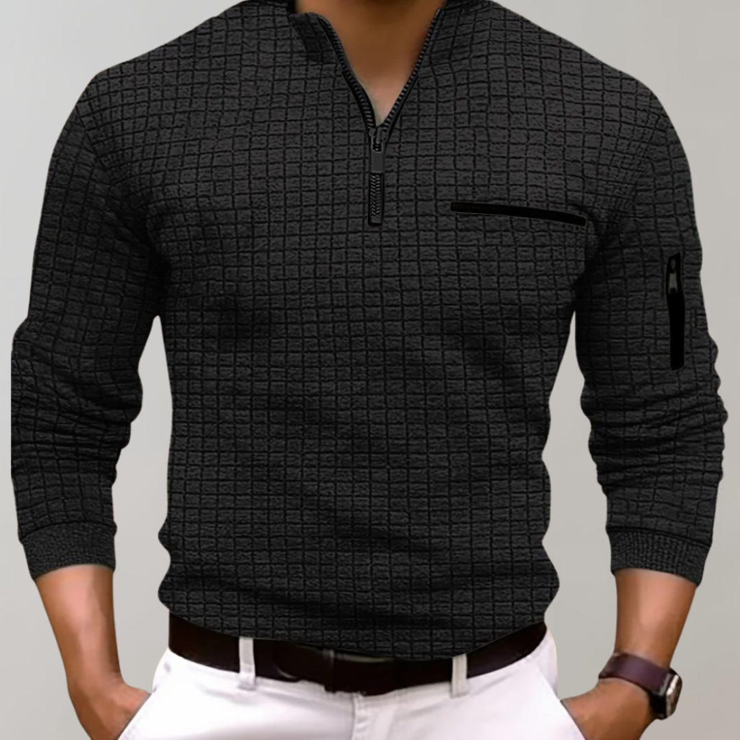 VogeLuxe | Men’s Grid Pattern Quarter Zip Pullover