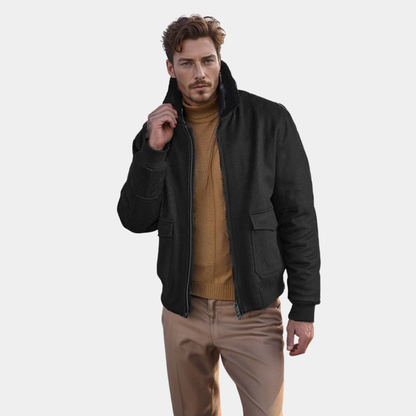 VogeLuxe | Men’s Textured Bomber Jacket with Faux Fur Collar