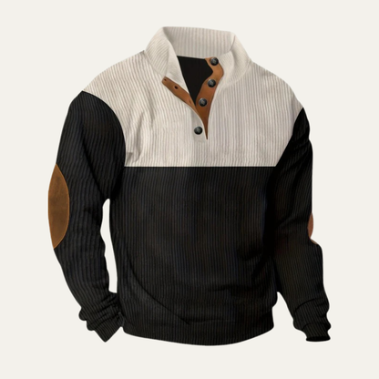 VogeLuxe | Men’s Corduroy Pullover Sweater with Buttoned Leather Placket