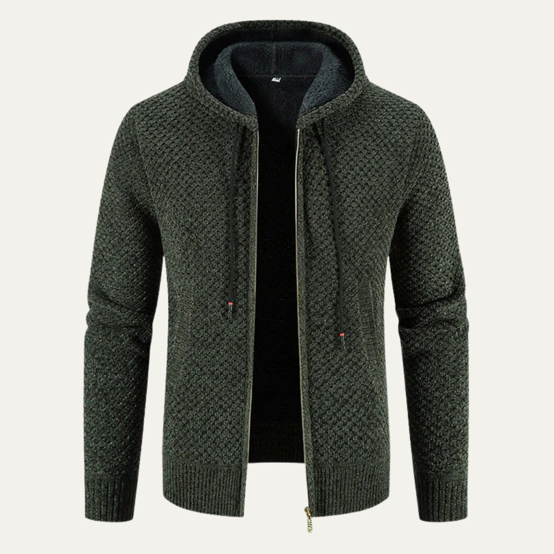 VogeLuxe | Men’s Waffle Knit Hooded Zip Sweater Jacket