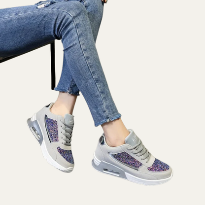 VogeLuxe | Women’s Reflective Glitter Panel Platform Fashion Sneaker