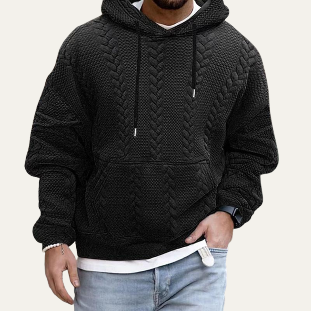 VogeLuxe | Men’s Cable Knit Embossed Pullover Hoodie