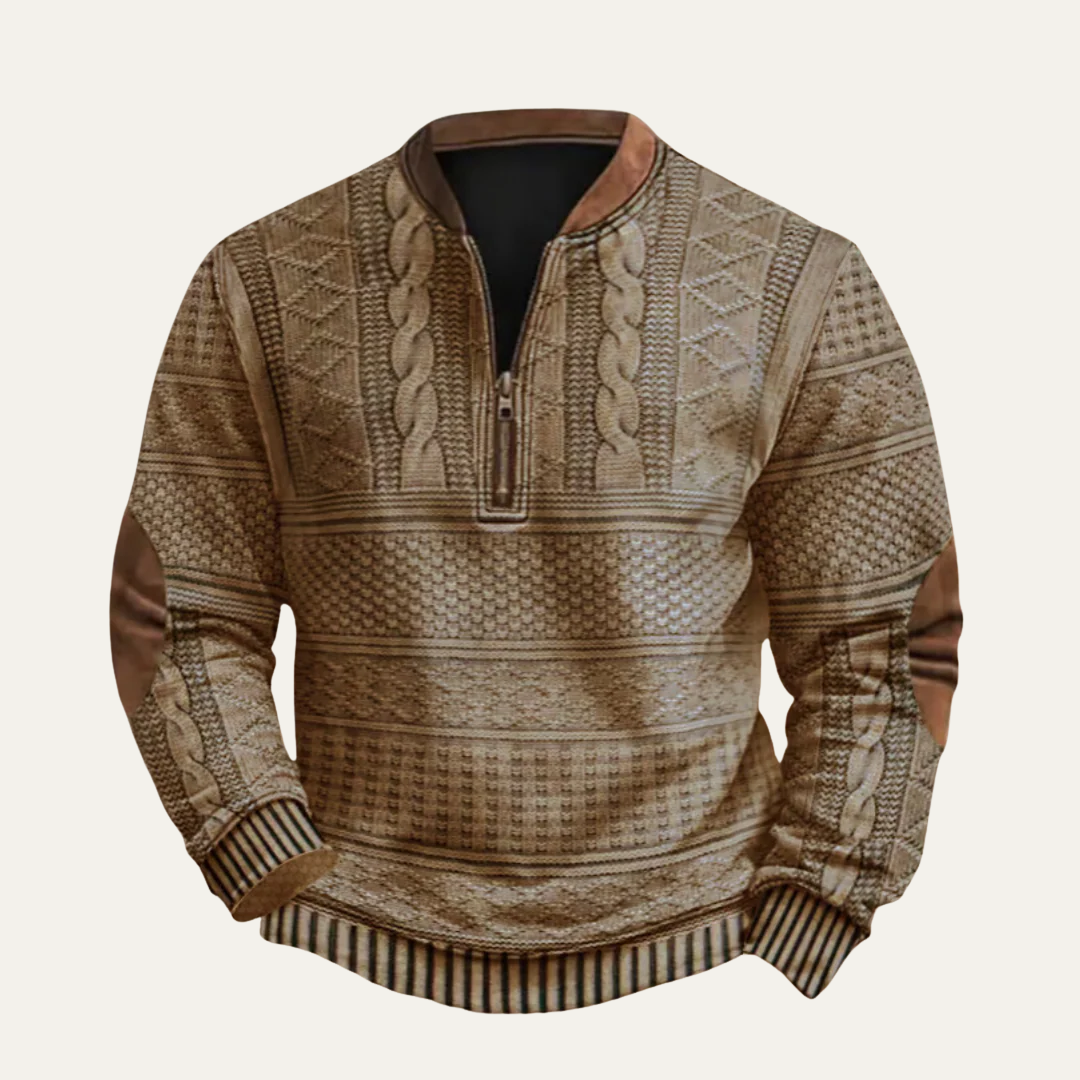 VogeLuxe | Men’s Textured Quarter Zip Mixed Knit Sweater