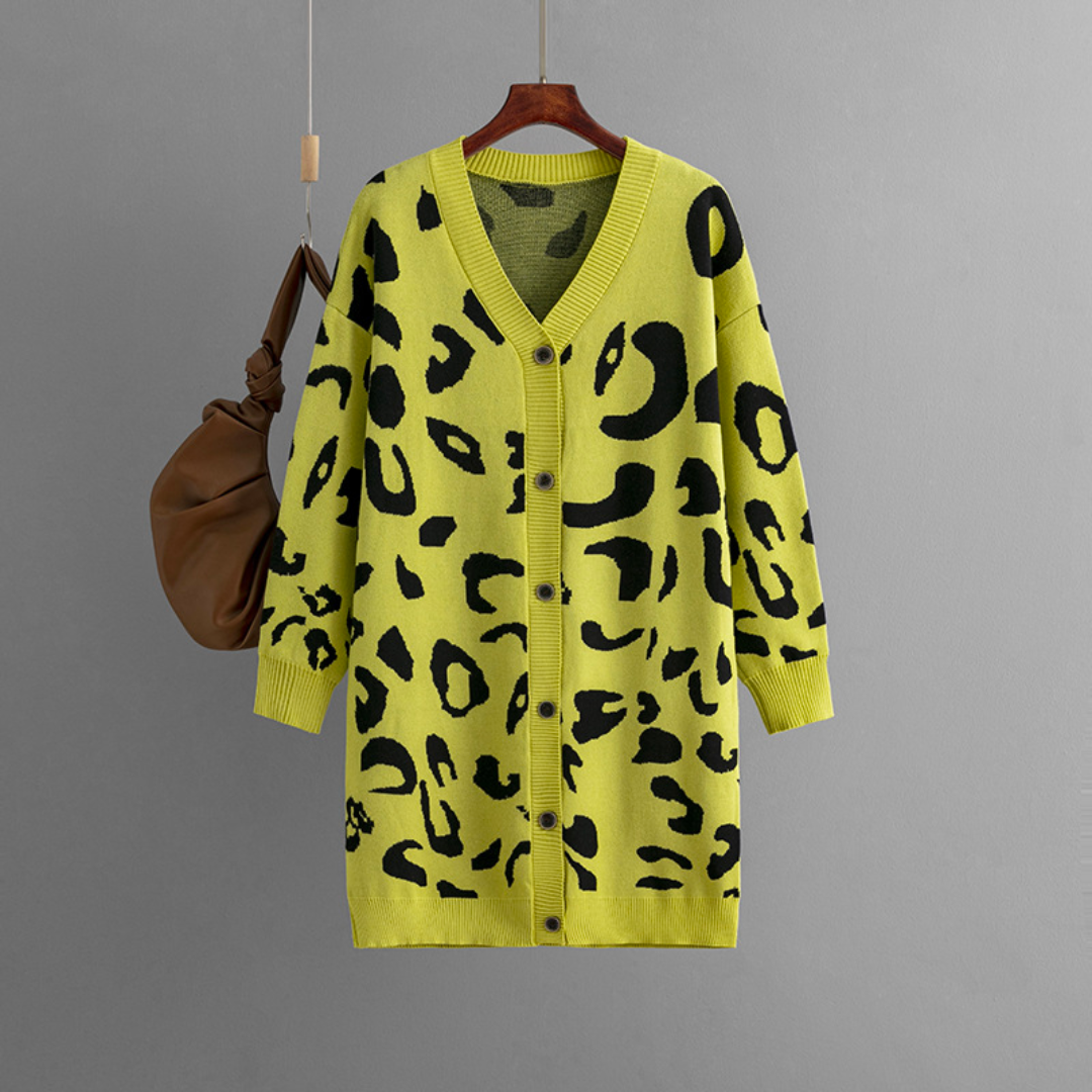 Soft Leopard Pattern Cashmere Women's Cardigan Sweater