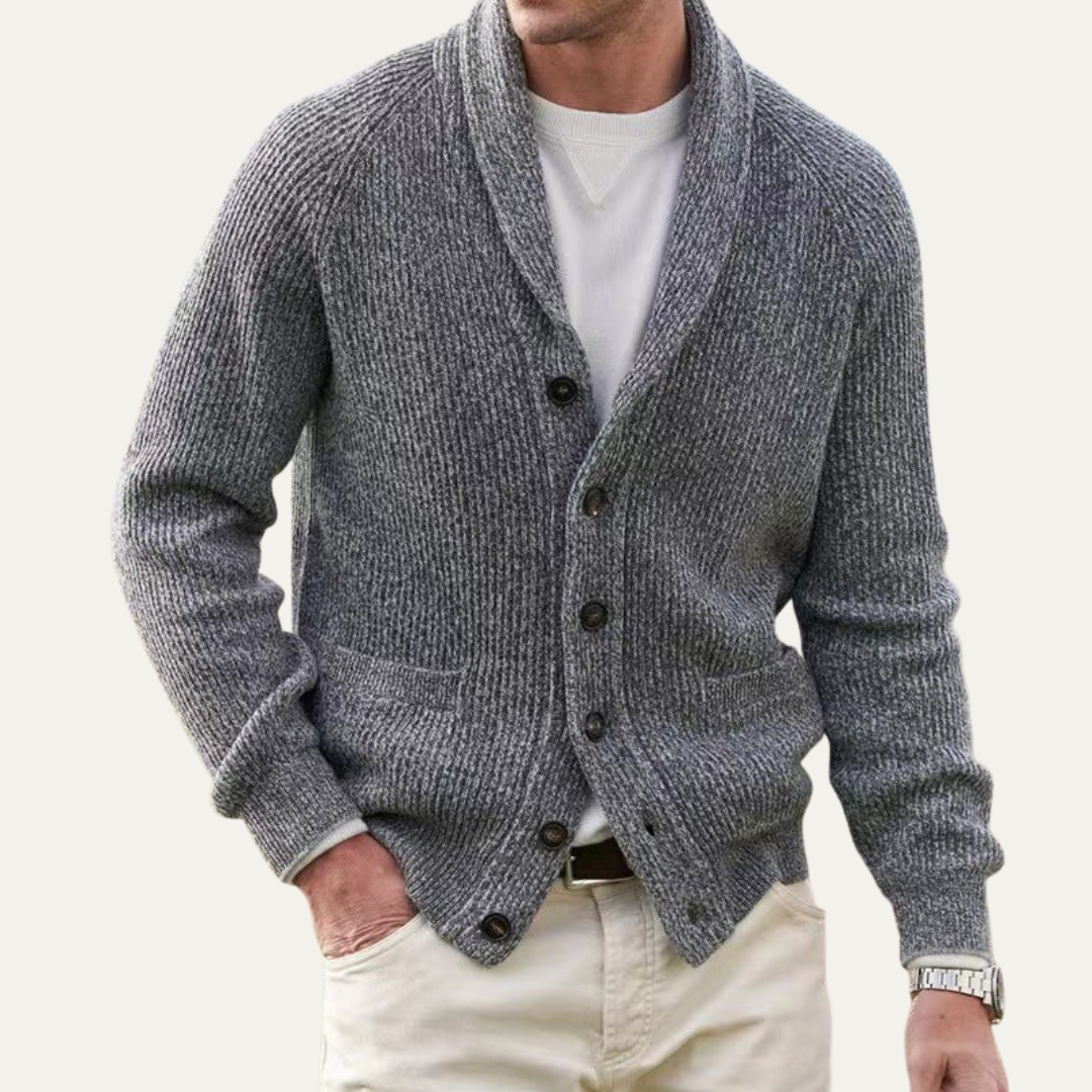 VogeLuxe | Men’s Textured Button Front Shawl Collar Cardigan