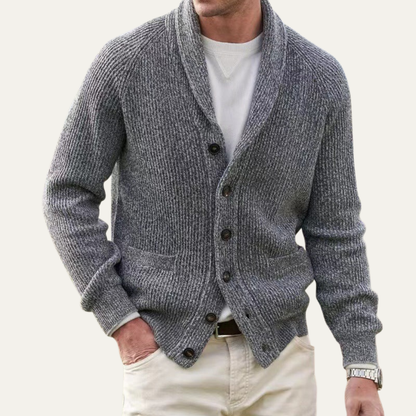 VogeLuxe | Men’s Textured Button Front Shawl Collar Cardigan