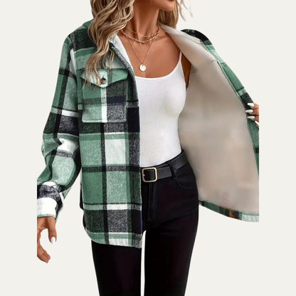 VogeLuxe | Women’s Hooded Sherpa Lined Flannel Shacket