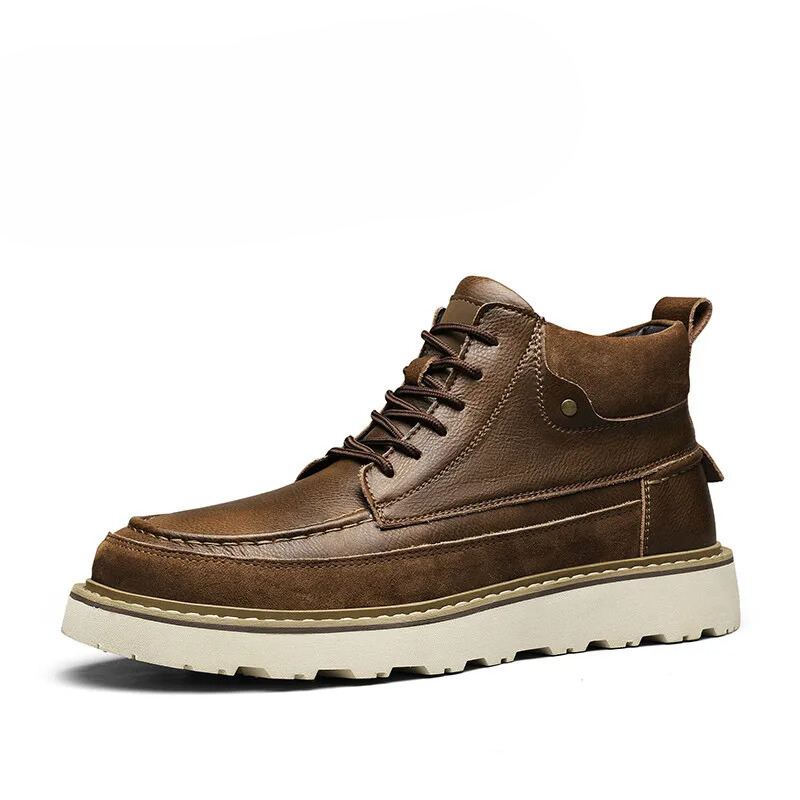 Classic Men's Vegan Leather Ankle Boots with Thick Soles