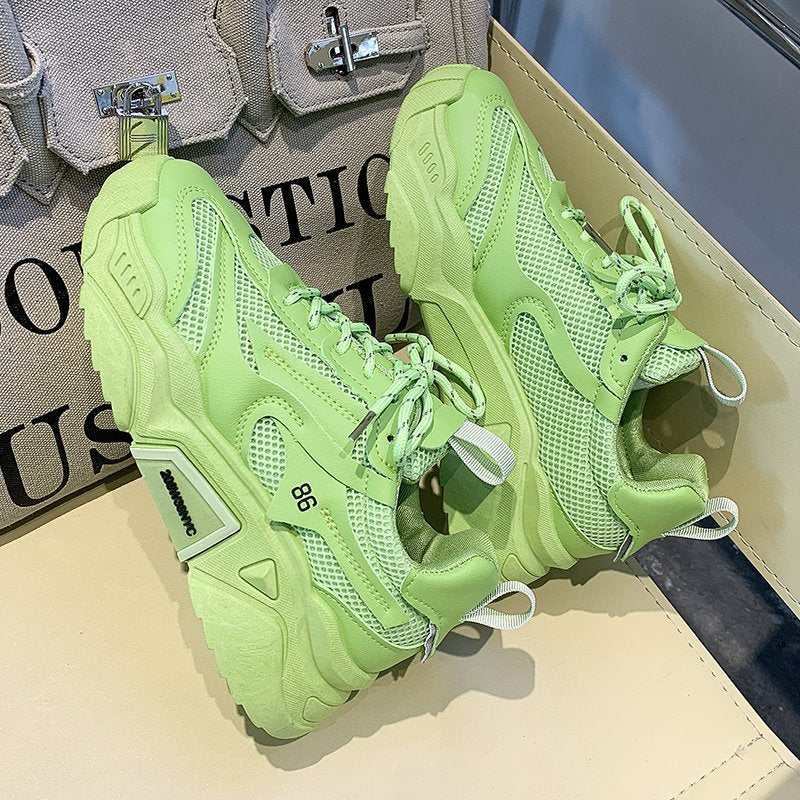Fashionable Neon Number Print Women's Sneakers