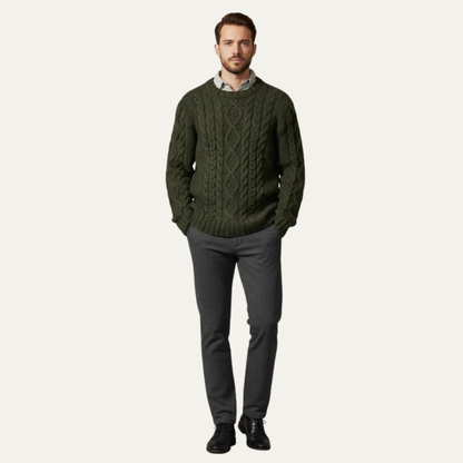 VogeLuxe | Men’s Chunky Cable Knit Crewneck Sweater