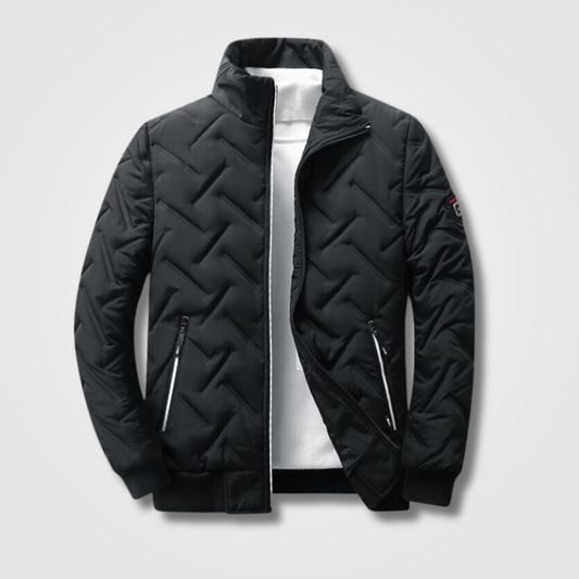 Warm Padded Mens Zipper Jacket with High Neck Pocket - VogeLuxe