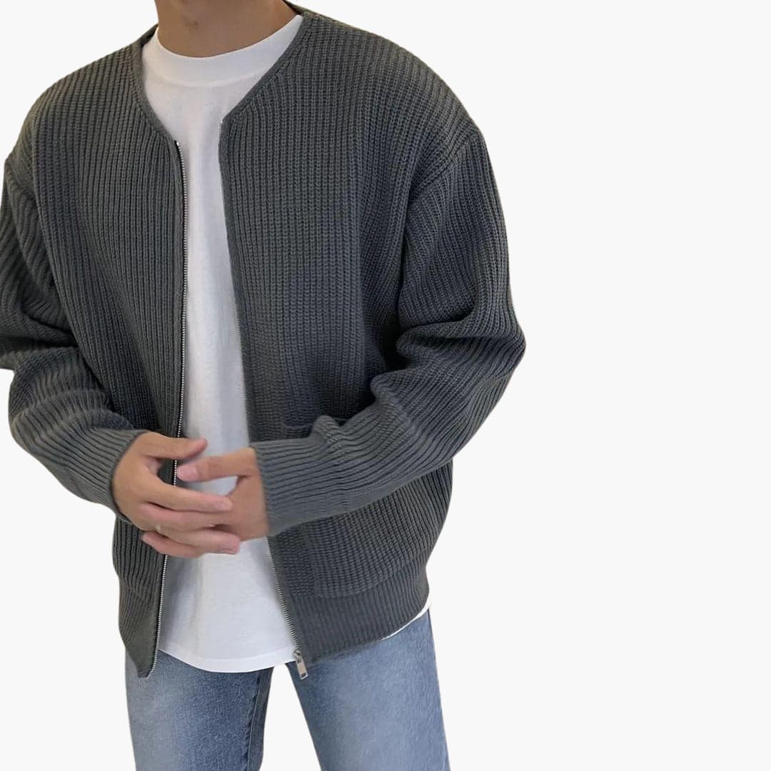 VogeLuxe | Men’s Relaxed Fit Rib Knit Zip Cardigan
