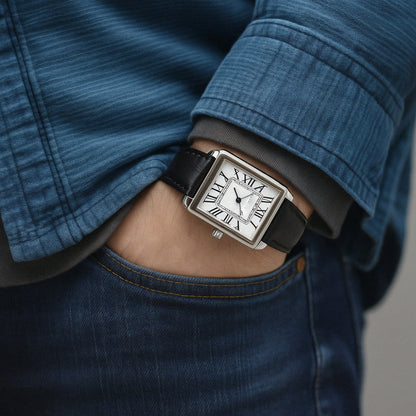 Men's Vintage Leather Square Face Watch - VogeLuxe