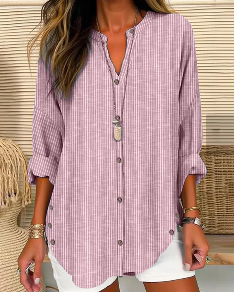 Relaxed Fit Casual Long Sleeve Women's Button Blouse