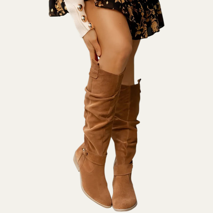 VogeLuxe | Women’s Tall Slouchy Knee High Boots with Buckle Detail