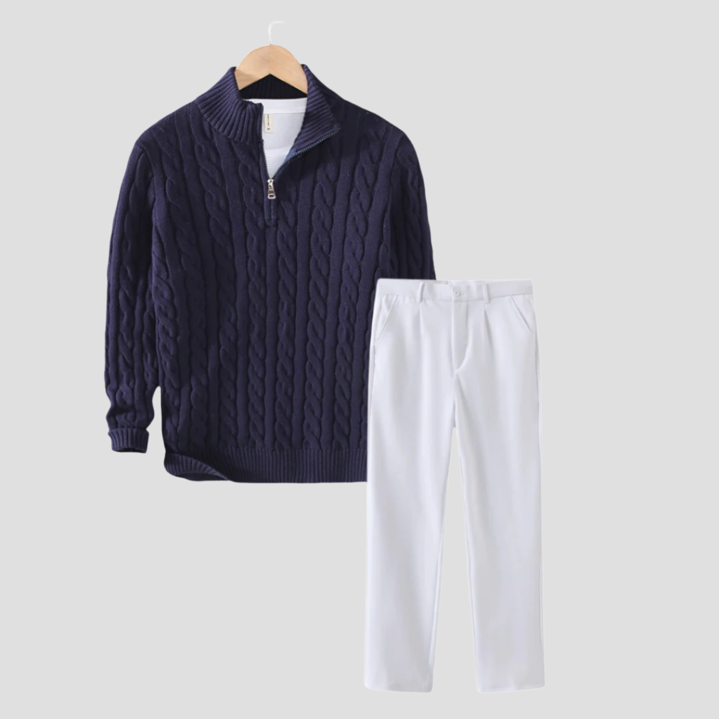 VogeLuxe | Men’s Quarter Zip Knit Sweater and Tailored Trouser Set