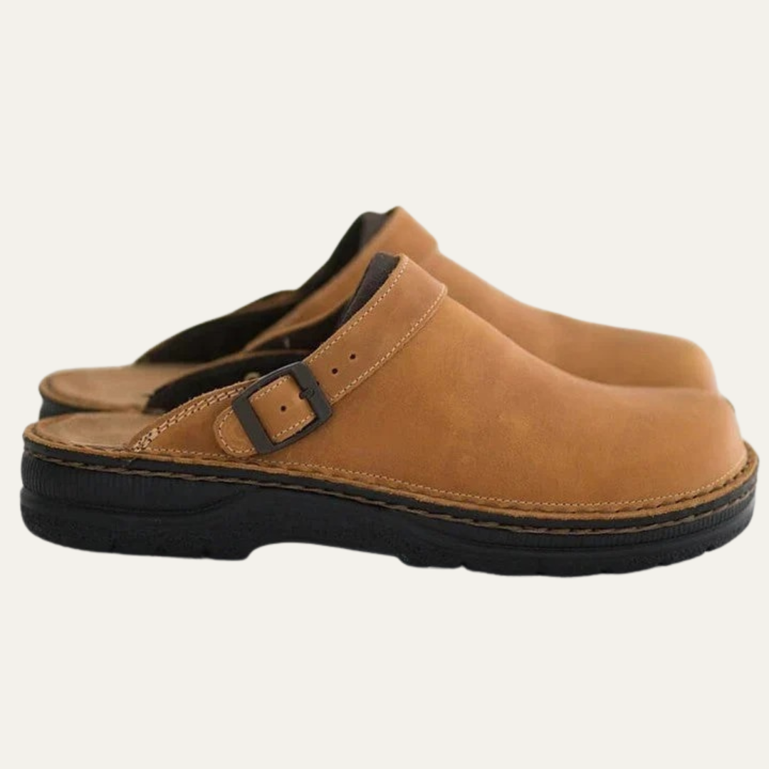 VogeLuxe | Men’s Leather Mule Style Clog with Adjustable Buckle